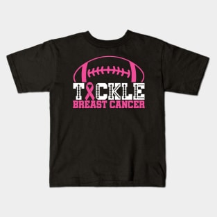 Tackle Breast Cancer Football Sport Awareness Support Pink Ribbon Kids T-Shirt